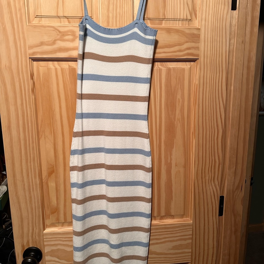 SHEIN Blue and Gray Sheath Midi Dress Spaghetti Strap